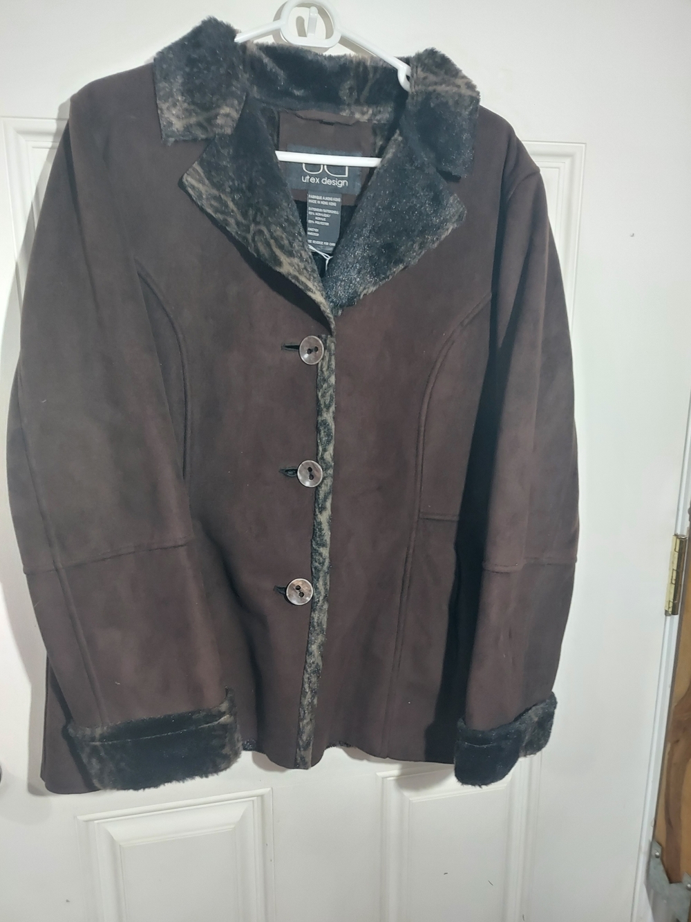 Vintage 90s Utex Design Brown Faux Suede Fur Trim Mob Wife Penny Lane Jacket L